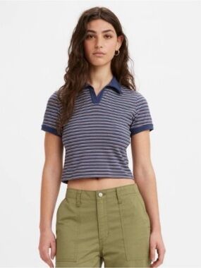 Levi's Navy Blue Striped Short Sleeve Polo Tee